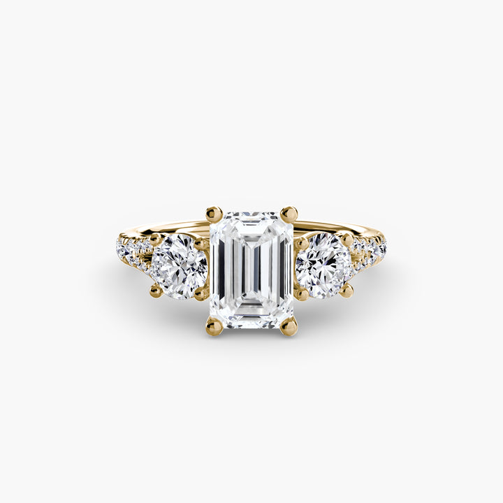 BROMONT III Three Stone Diamond Engagement Ring with a Diamond Band