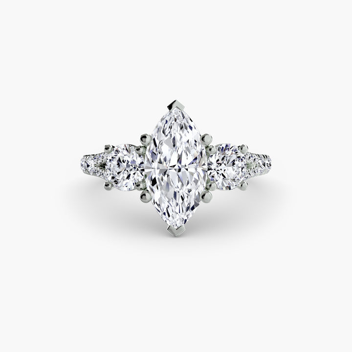 BROMONT III Three Stone Diamond Engagement Ring with a Diamond Band