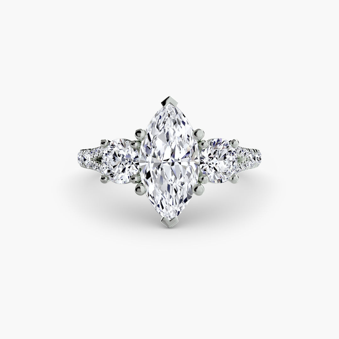 BROMONT III Three Stone Diamond Engagement Ring with a Diamond Band