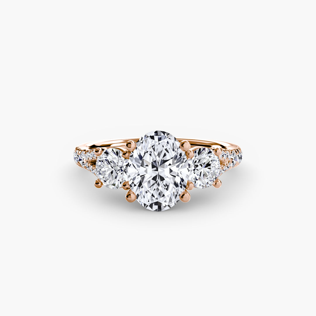 BROMONT III Three Stone Diamond Engagement Ring with a Diamond Band