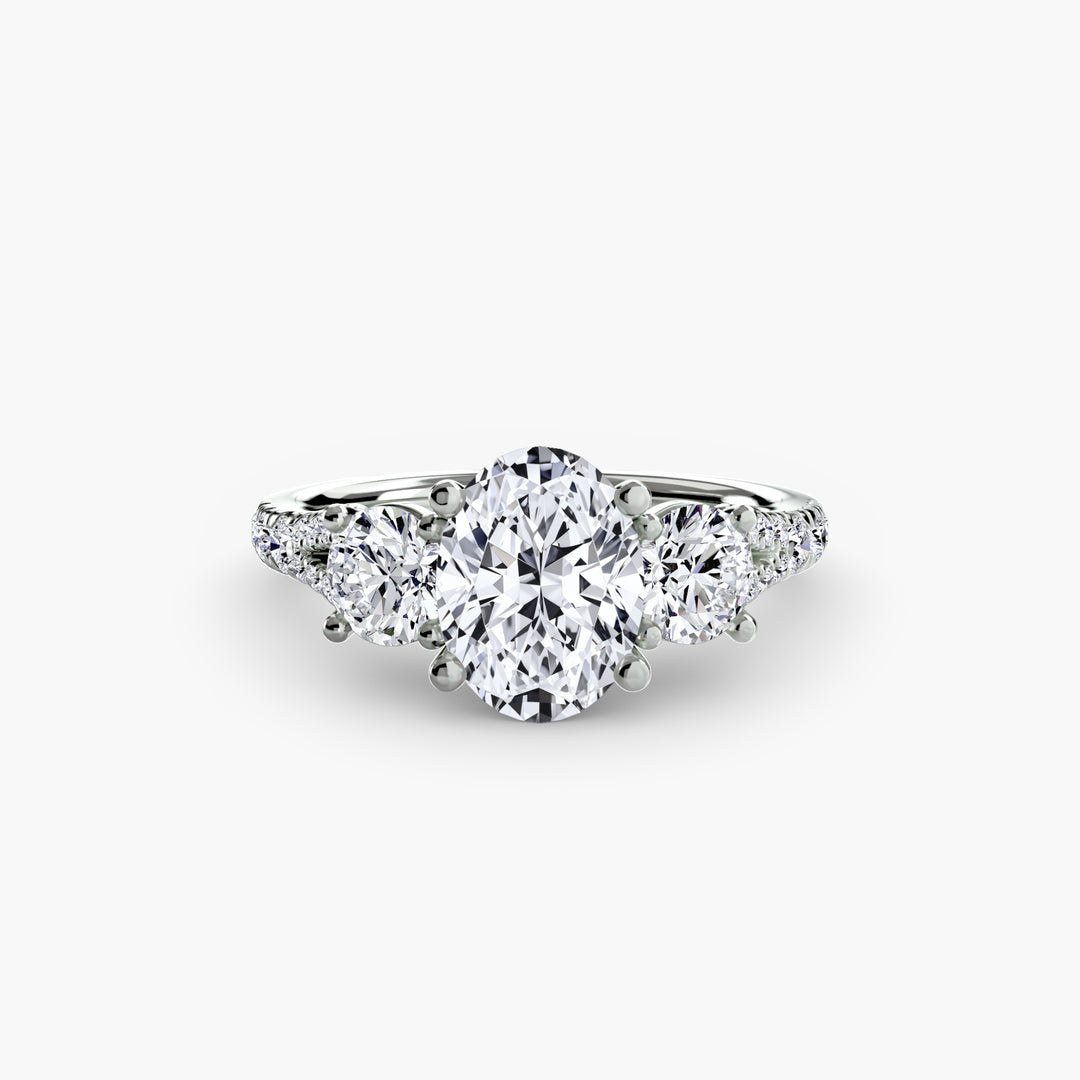 BROMONT III Three Stone Diamond Engagement Ring with a Diamond Band