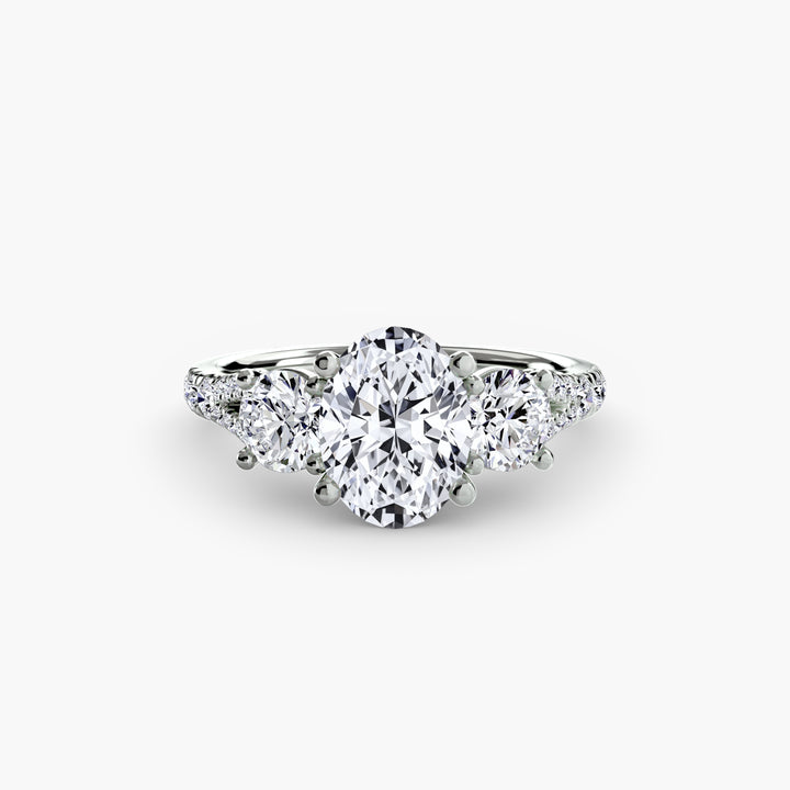 BROMONT III Three Stone Diamond Engagement Ring with a Diamond Band