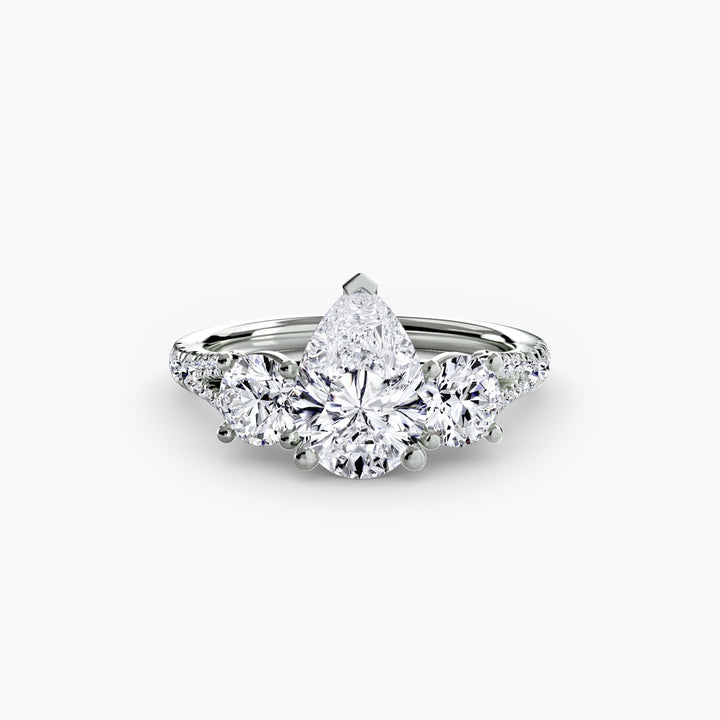 BROMONT III Three Stone Diamond Engagement Ring with a Diamond Band