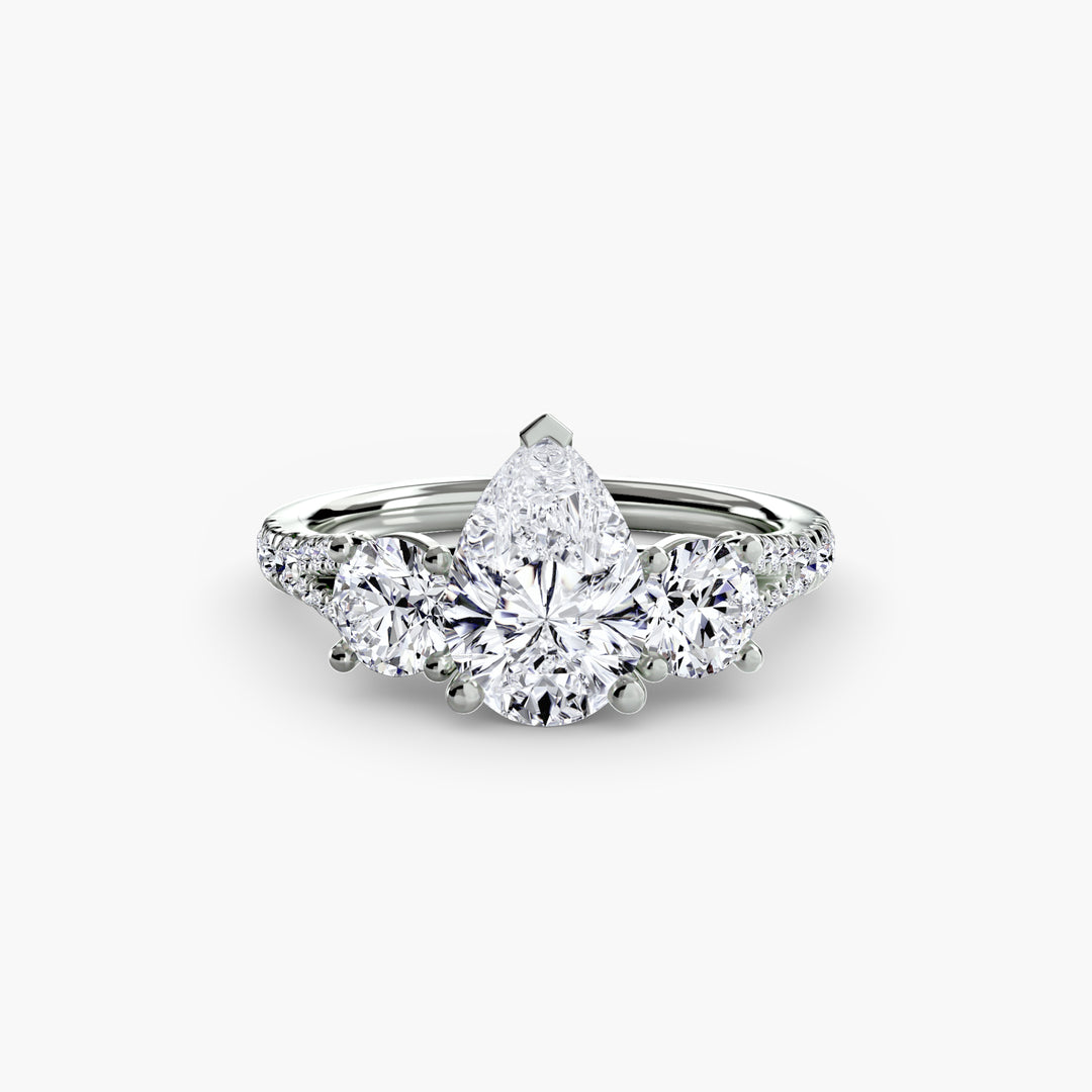 BROMONT III Three Stone Diamond Engagement Ring with a Diamond Band