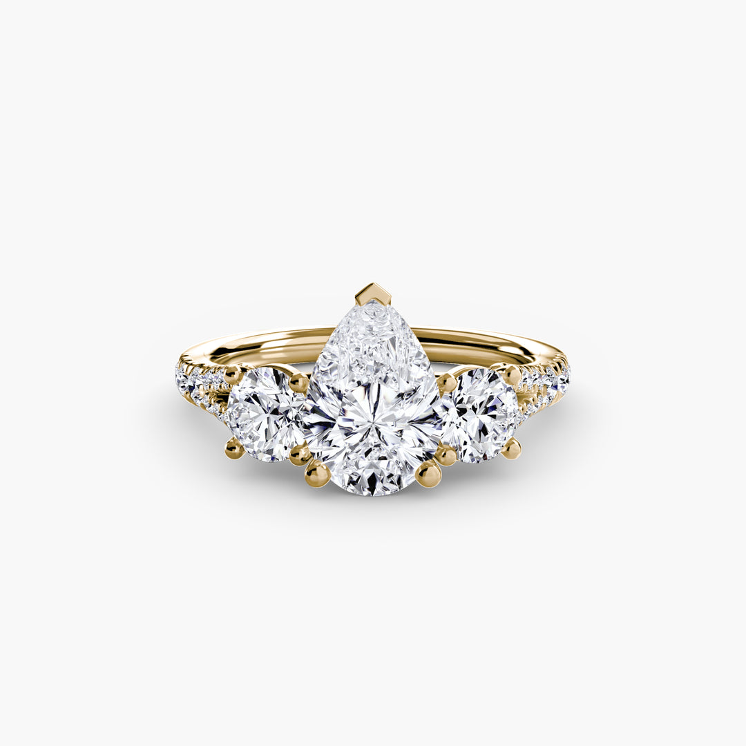 BROMONT III Three Stone Diamond Engagement Ring with a Diamond Band