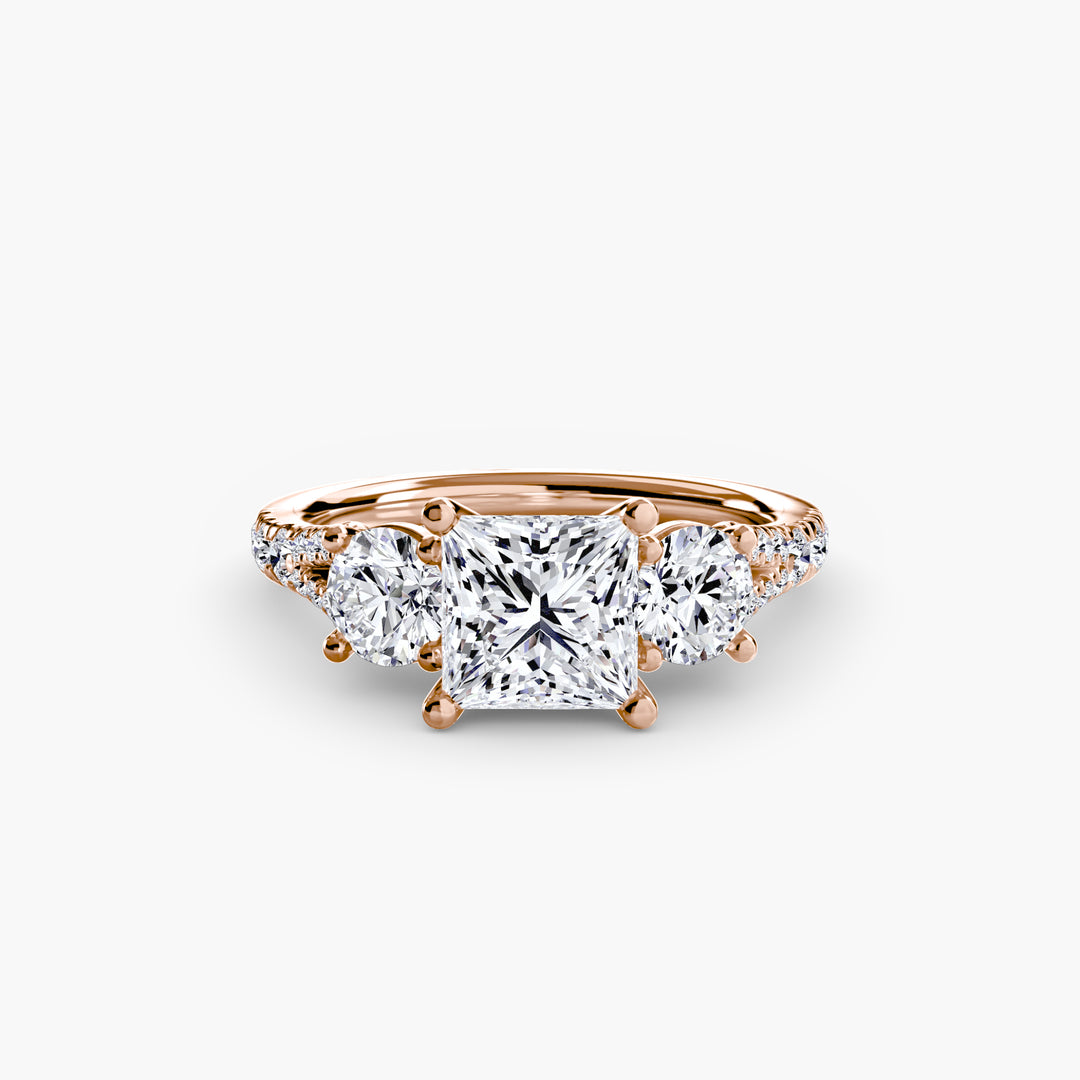 BROMONT III Three Stone Diamond Engagement Ring with a Diamond Band