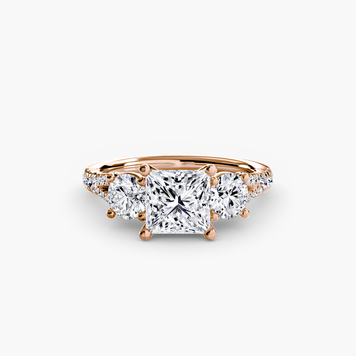 BROMONT III Three Stone Diamond Engagement Ring with a Diamond Band