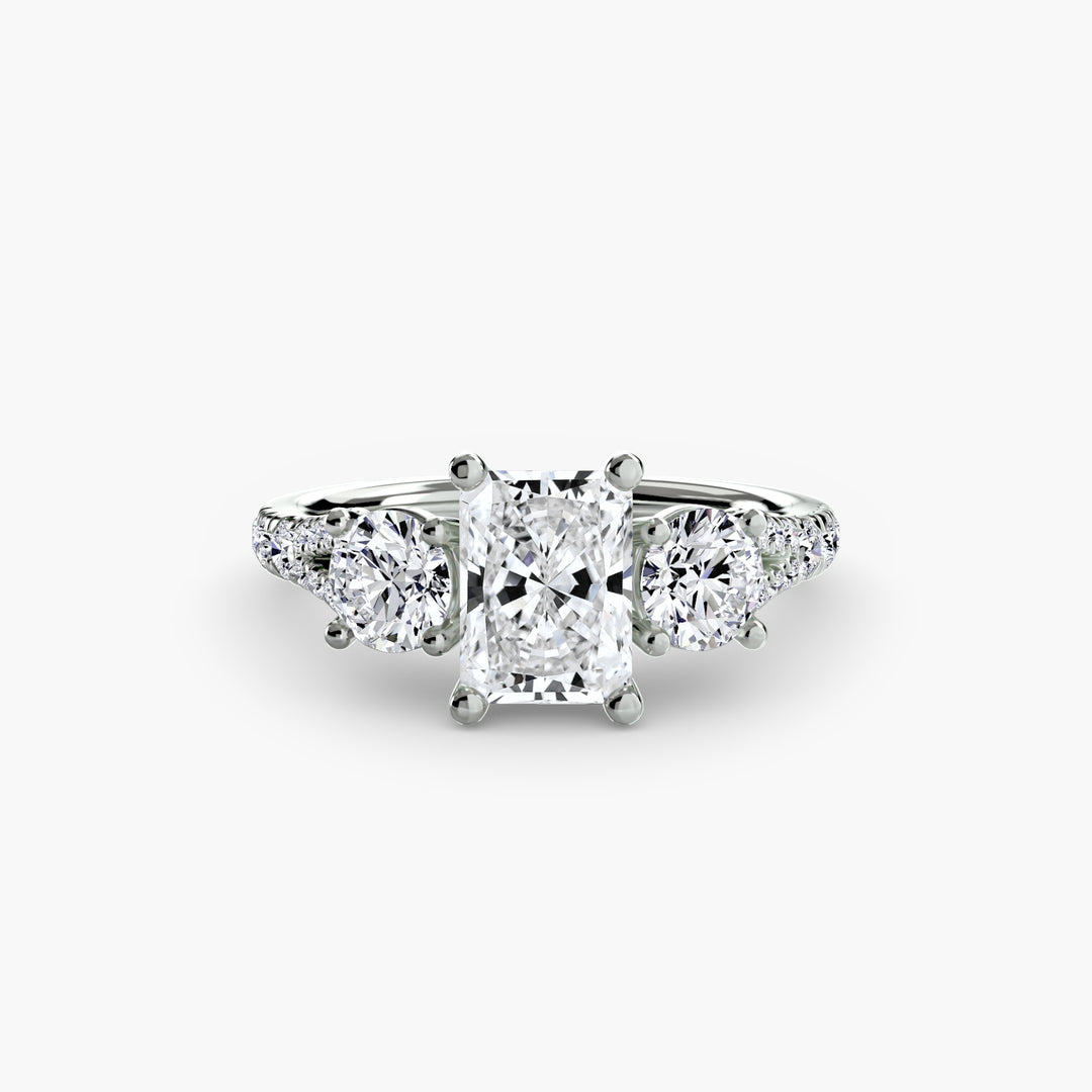 BROMONT III Three Stone Diamond Engagement Ring with a Diamond Band