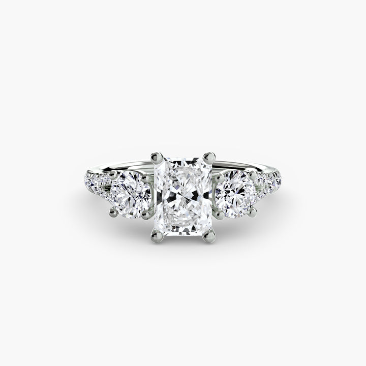 BROMONT III Three Stone Diamond Engagement Ring with a Diamond Band