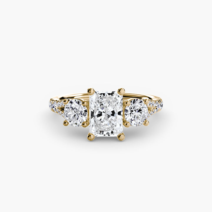 BROMONT III Three Stone Diamond Engagement Ring with a Diamond Band
