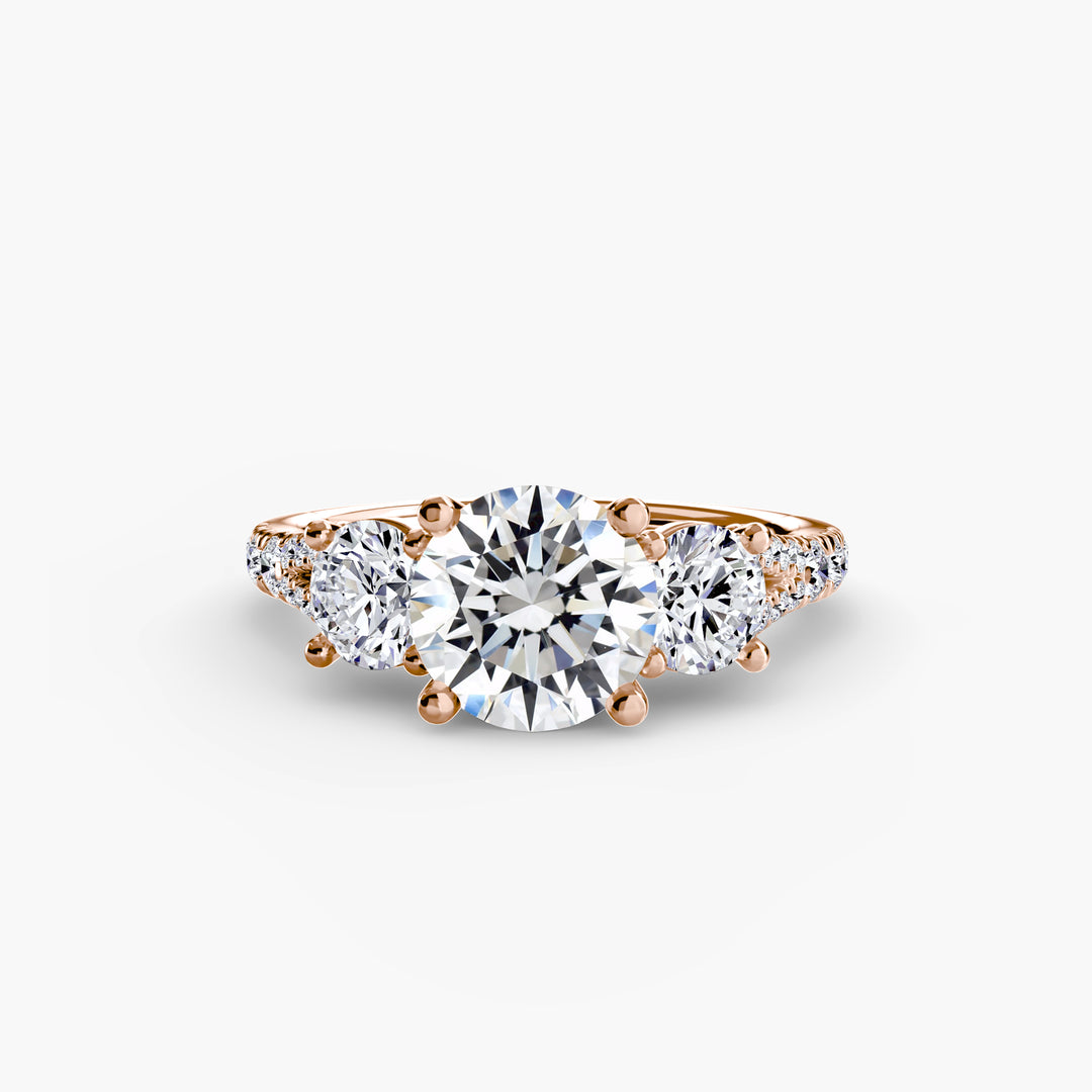 BROMONT III Three Stone Diamond Engagement Ring with a Diamond Band