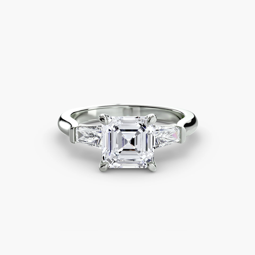 BELCARRA III Three Stone Diamond Engagement Ring with Tapered Baguette Side Stones