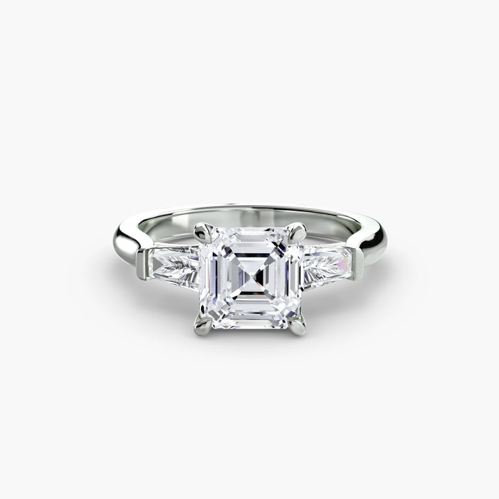 BELCARRA III Three Stone Diamond Engagement Ring with Tapered Baguette Side Stones