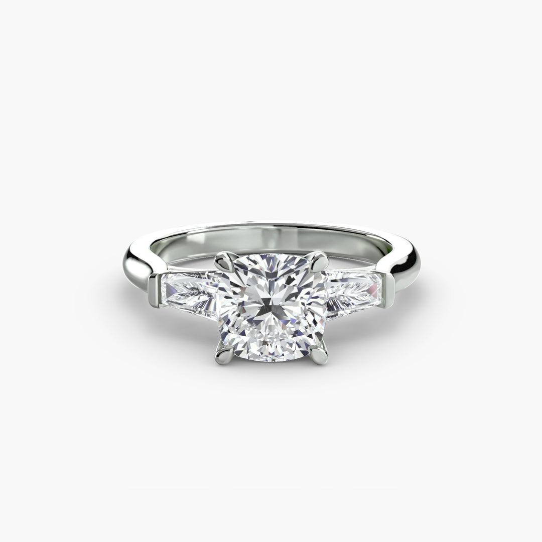 BELCARRA III Three Stone Diamond Engagement Ring with Tapered Baguette Side Stones
