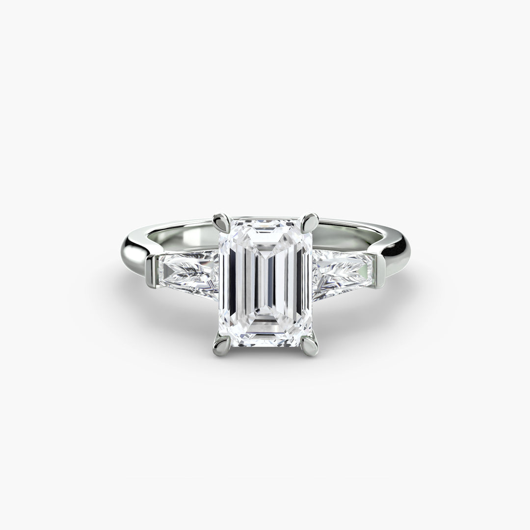 BELCARRA III Three Stone Diamond Engagement Ring with Tapered Baguette Side Stones