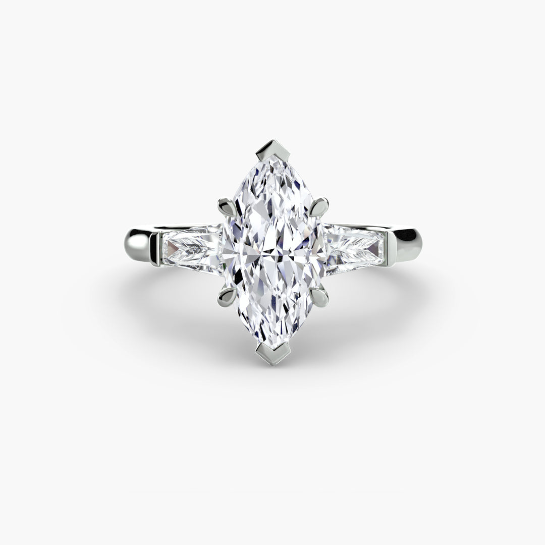 BELCARRA III Three Stone Diamond Engagement Ring with Tapered Baguette Side Stones