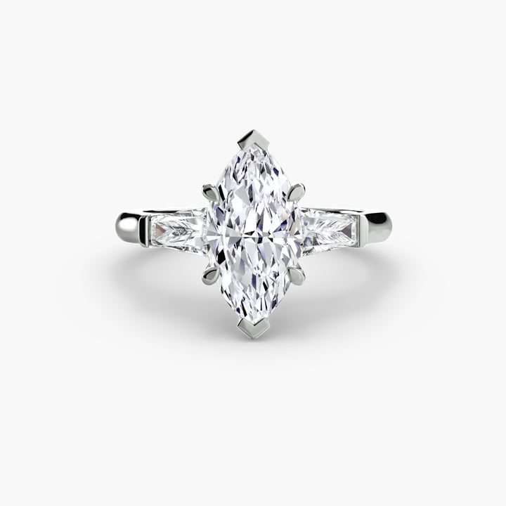 BELCARRA III Three Stone Diamond Engagement Ring with Tapered Baguette Side Stones