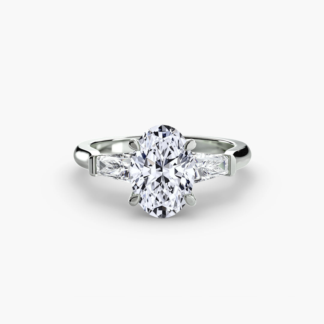 BELCARRA III Three Stone Diamond Engagement Ring with Tapered Baguette Side Stones