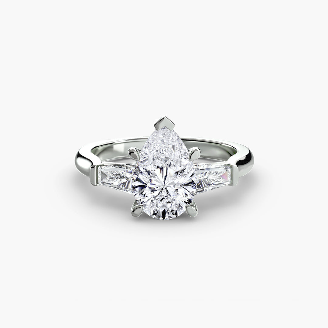 BELCARRA III Three Stone Diamond Engagement Ring with Tapered Baguette Side Stones