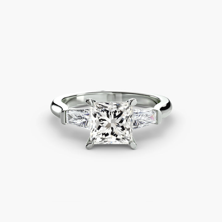 BELCARRA III Three Stone Diamond Engagement Ring with Tapered Baguette Side Stones