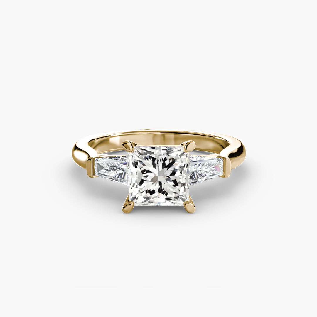 BELCARRA III Three Stone Diamond Engagement Ring with Tapered Baguette Side Stones