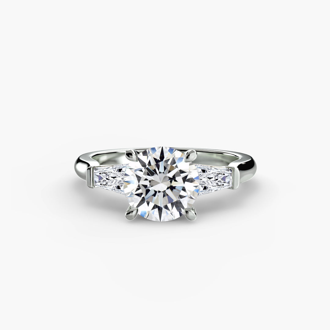 BELCARRA III Three Stone Diamond Engagement Ring with Tapered Baguette Side Stones