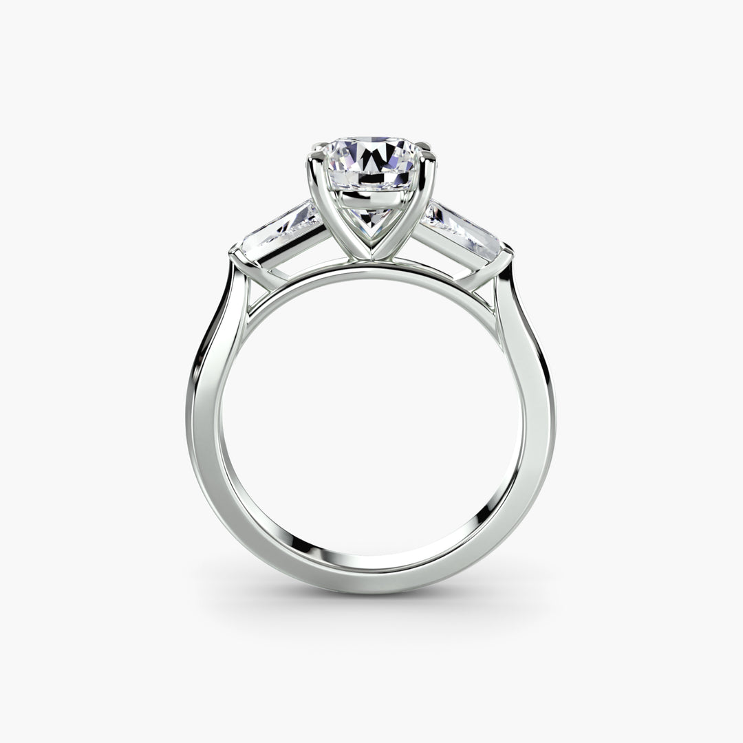 BELCARRA III Three Stone Diamond Engagement Ring with Tapered Baguette Side Stones