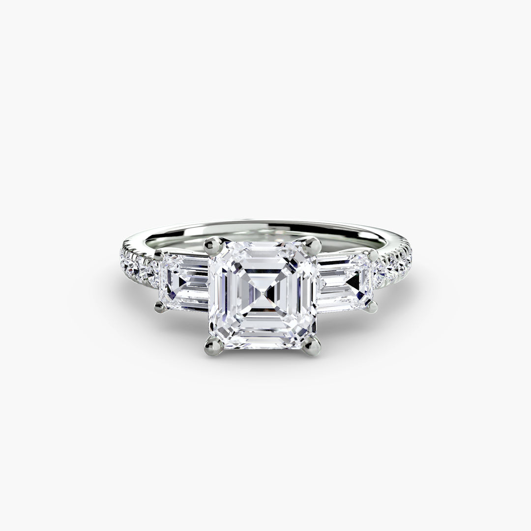 BROMONT II Three Stone Diamond Engagement Ring with a Diamond Band