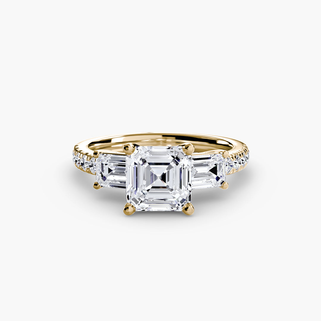 BROMONT II Three Stone Diamond Engagement Ring with a Diamond Band