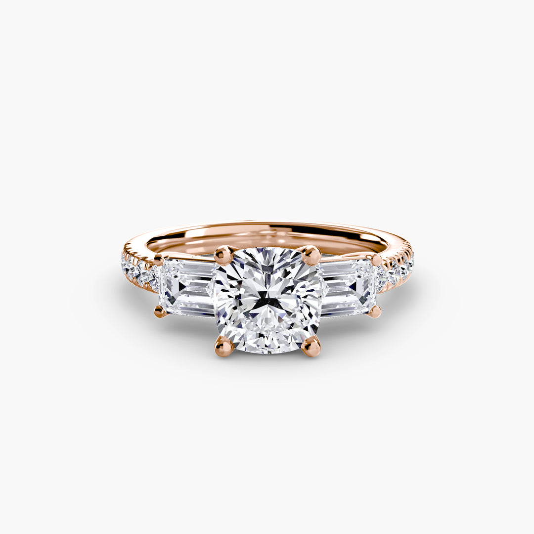 BROMONT II Three Stone Diamond Engagement Ring with a Diamond Band