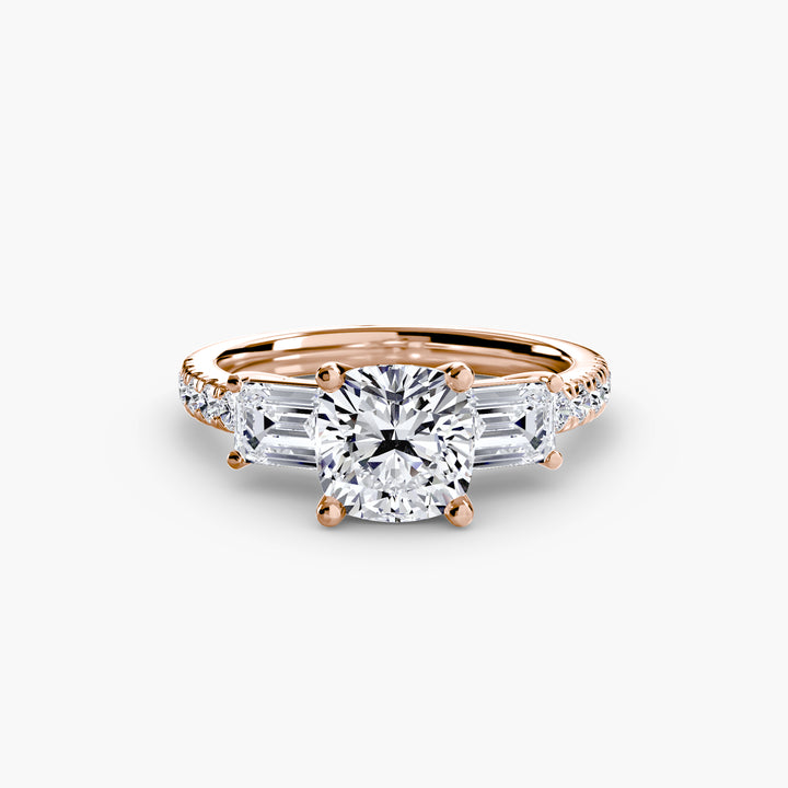 BROMONT II Three Stone Diamond Engagement Ring with a Diamond Band