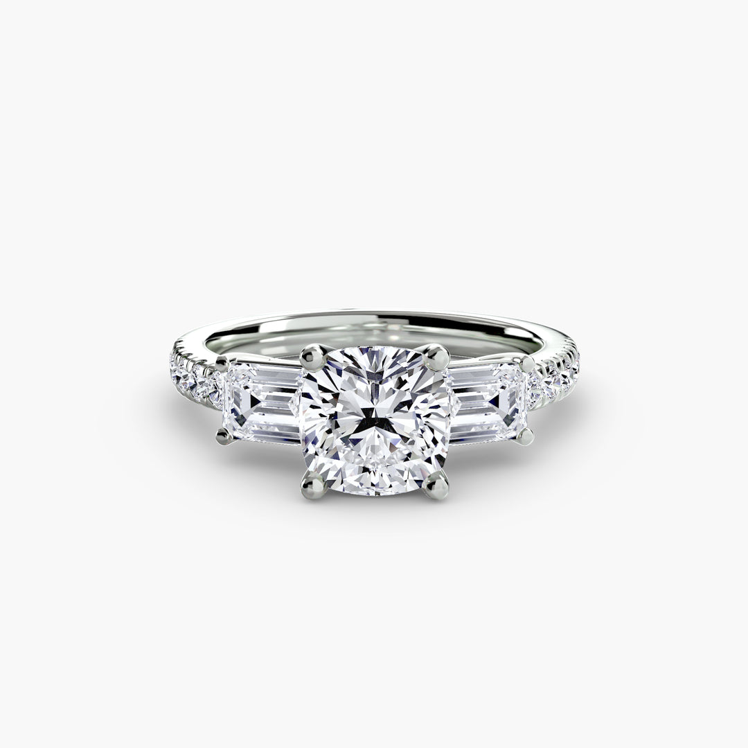BROMONT II Three Stone Diamond Engagement Ring with a Diamond Band