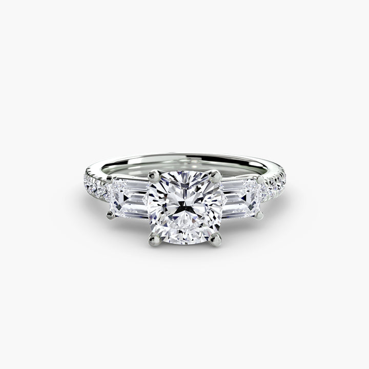 BROMONT II Three Stone Diamond Engagement Ring with a Diamond Band