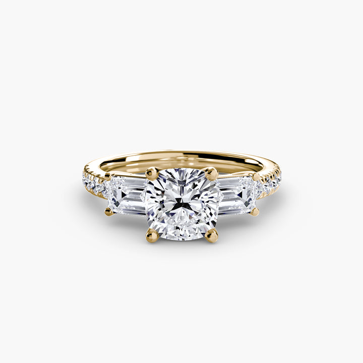 BROMONT II Three Stone Diamond Engagement Ring with a Diamond Band