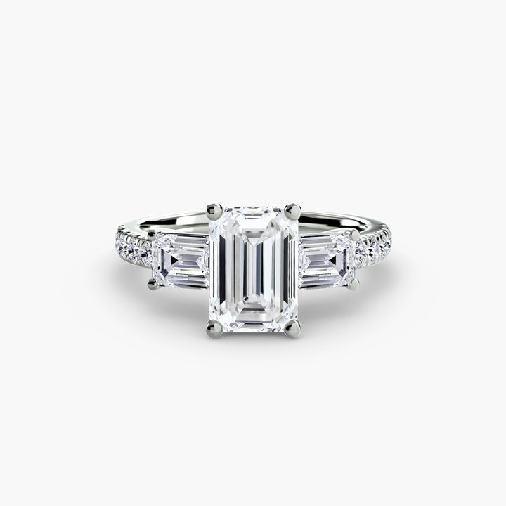 BROMONT II Three Stone Diamond Engagement Ring with a Diamond Band