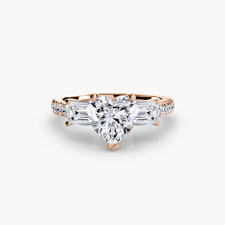 BROMONT II Three Stone Diamond Engagement Ring with a Diamond Band