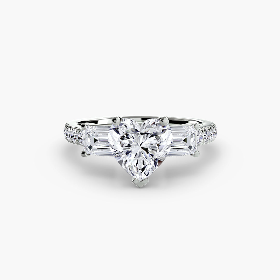 BROMONT II Three Stone Diamond Engagement Ring with a Diamond Band