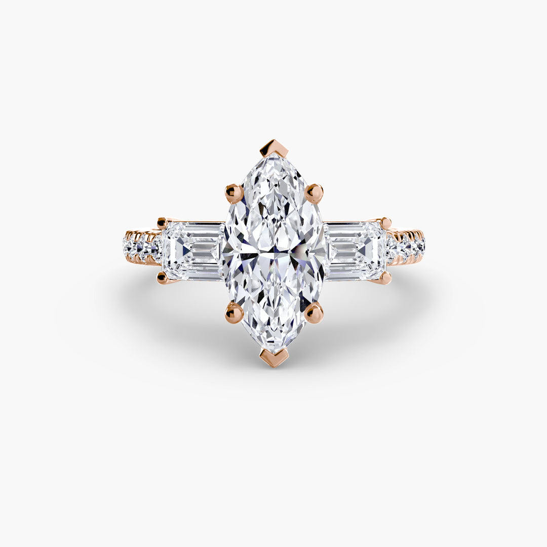 BROMONT II Three Stone Diamond Engagement Ring with a Diamond Band