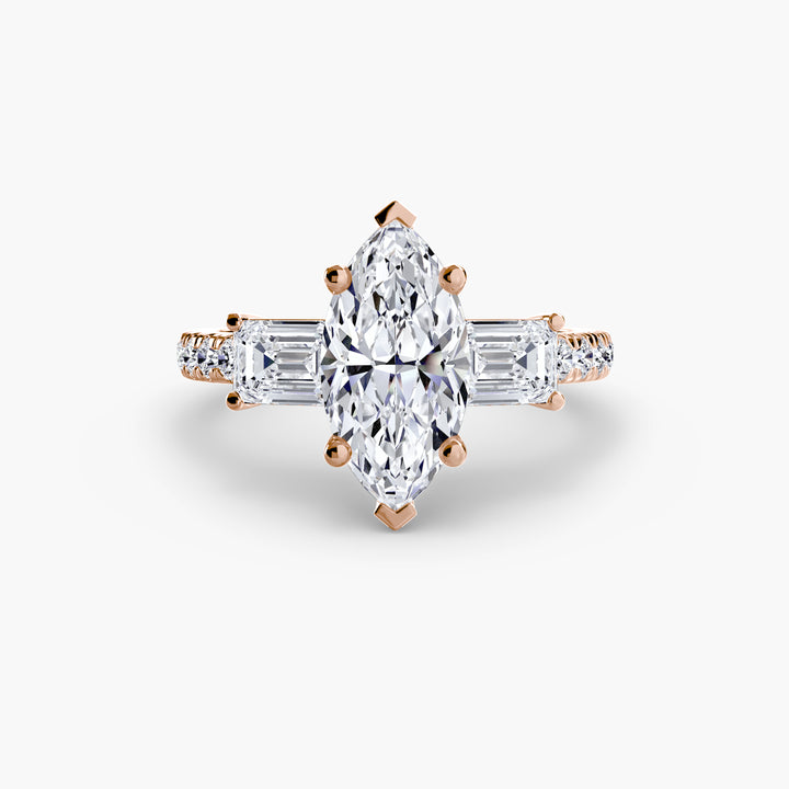 BROMONT II Three Stone Diamond Engagement Ring with a Diamond Band