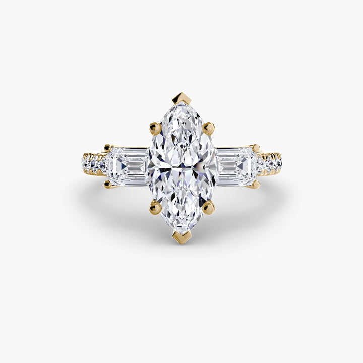 BROMONT II Three Stone Diamond Engagement Ring with a Diamond Band