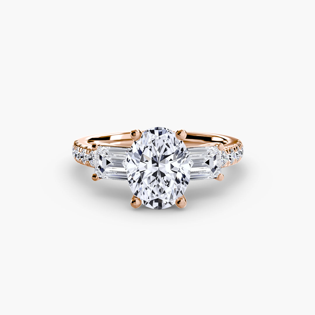 BROMONT II Three Stone Diamond Engagement Ring with a Diamond Band
