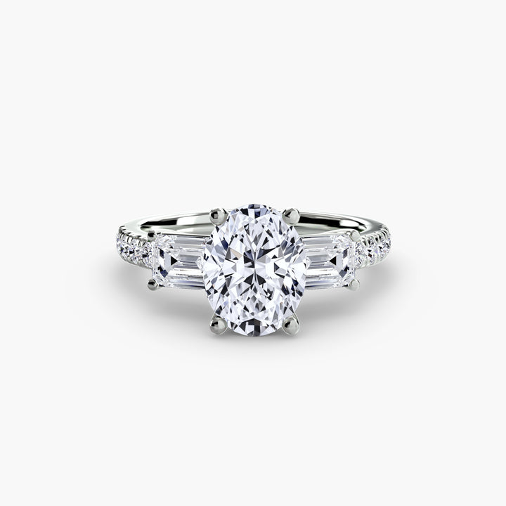 BROMONT II Three Stone Diamond Engagement Ring with a Diamond Band