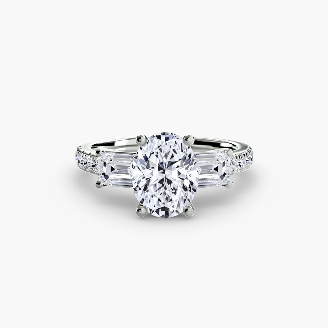 BROMONT II Three Stone Diamond Engagement Ring with a Diamond Band