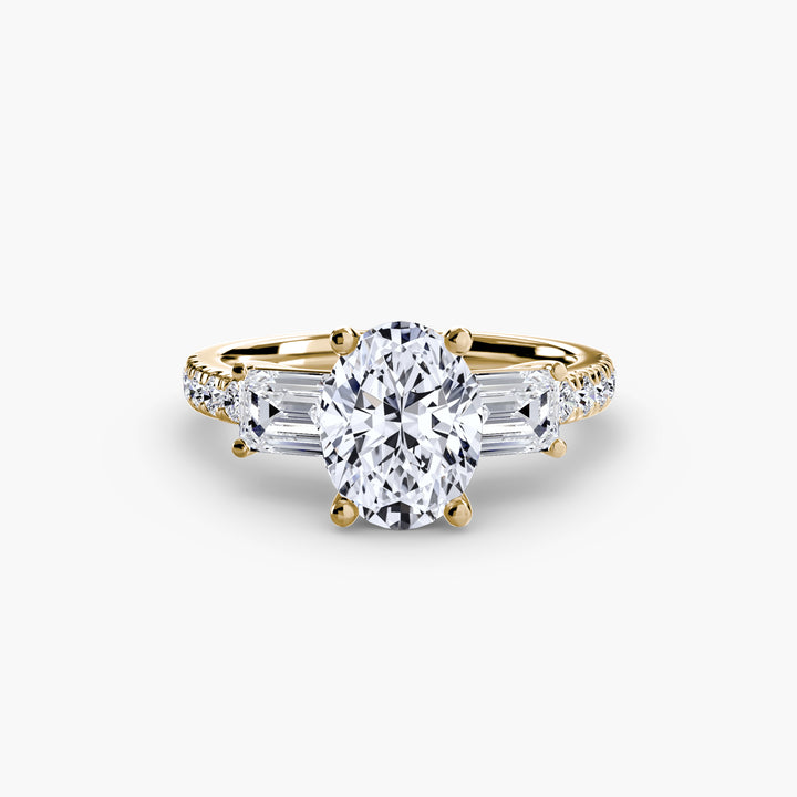 BROMONT II Three Stone Diamond Engagement Ring with a Diamond Band