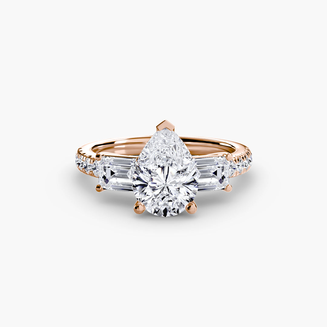 BROMONT II Three Stone Diamond Engagement Ring with a Diamond Band