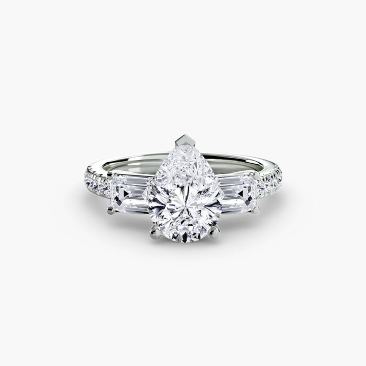BROMONT II Three Stone Diamond Engagement Ring with a Diamond Band