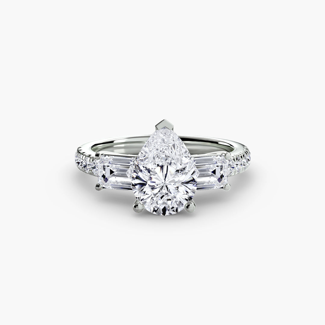 BROMONT II Three Stone Diamond Engagement Ring with a Diamond Band