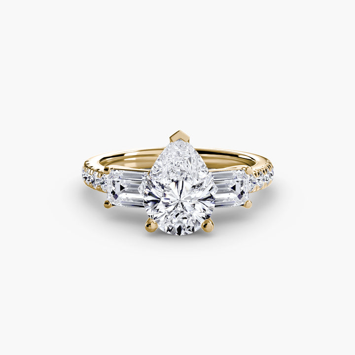 BROMONT II Three Stone Diamond Engagement Ring with a Diamond Band
