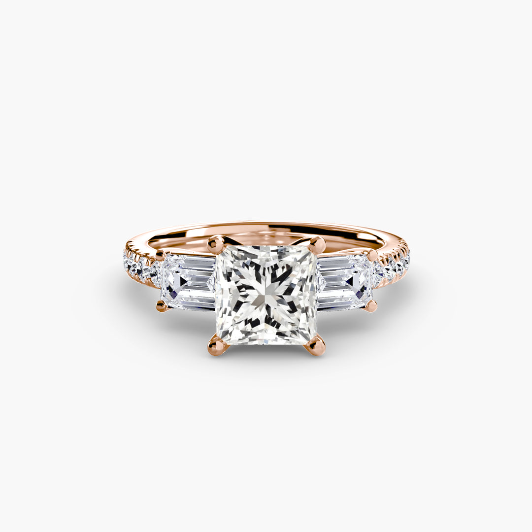 BROMONT II Three Stone Diamond Engagement Ring with a Diamond Band