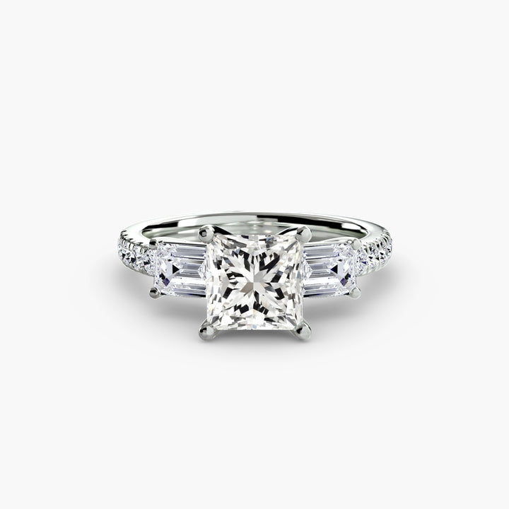 BROMONT II Three Stone Diamond Engagement Ring with a Diamond Band